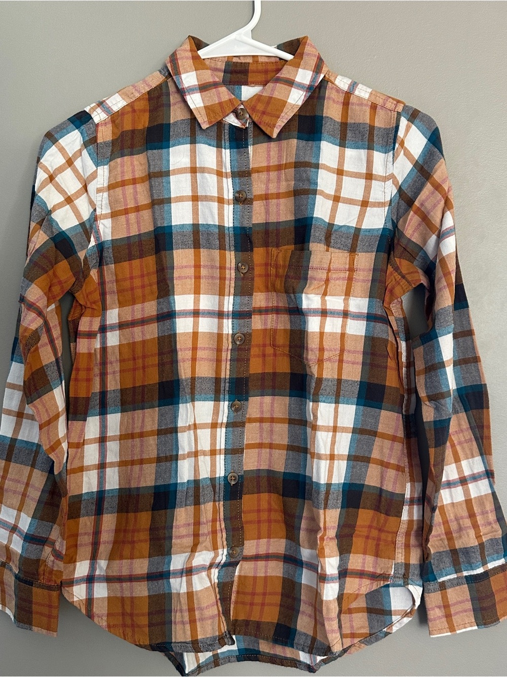 Super Soft SO Orange Tan Plaid Long Sleeve Flannel Top Shirt Juniors Extra Small